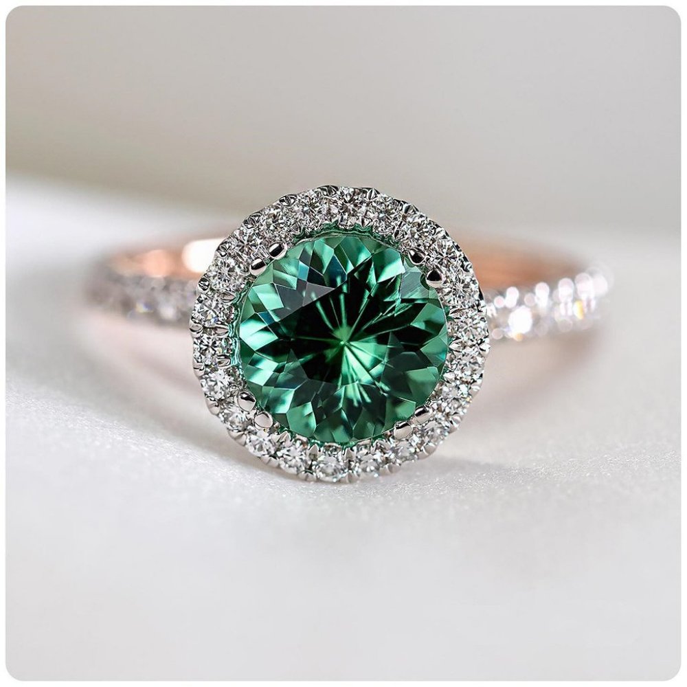 NEW Two Tone  Round Emerald Diamond Halo Ring - Picture 4 of 4